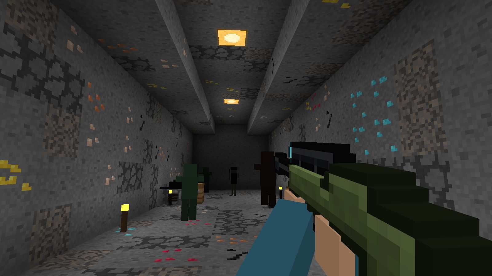 Firing a rifle down a lit mine tunnel at approaching creatures
